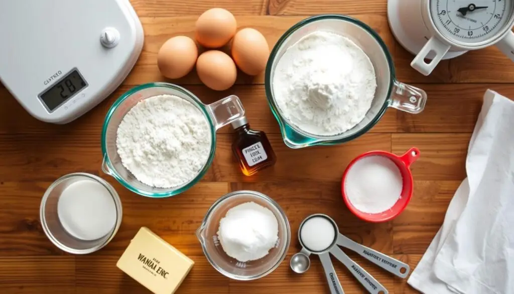 Składniki do pieczenia ciast ułożone na stole zgodnie z zasadami Siostry Anastazji