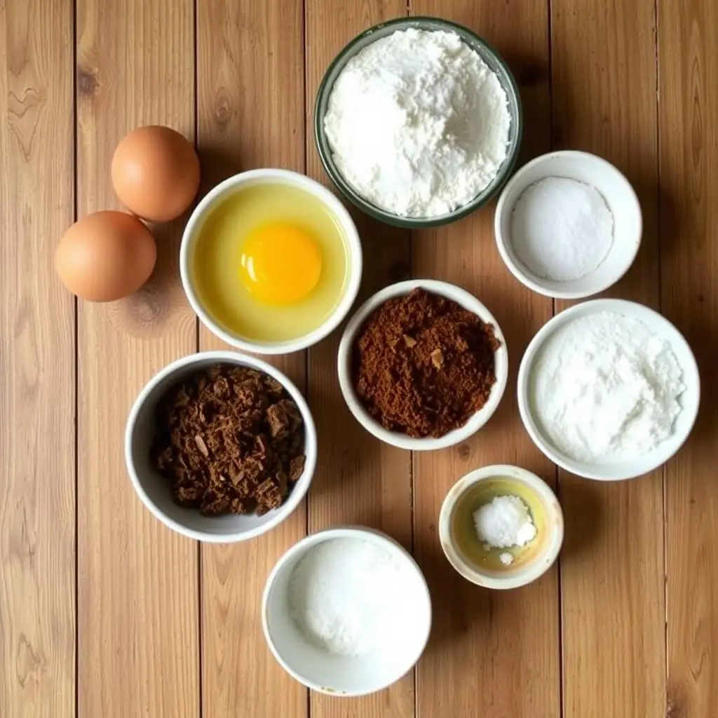 Składniki na biszkopt orzechowy siostry Anastazji ułożone na stole Składniki na biszkopt orzechowy siostry Anastazji ułożone na stole