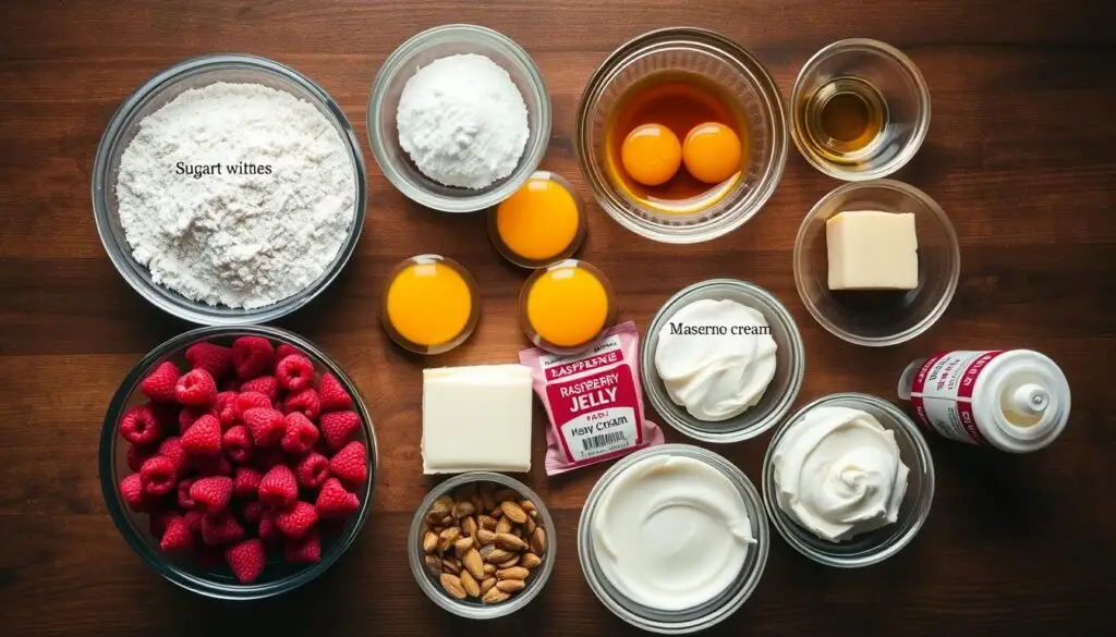 Składniki na ciasto malinowa chmurka siostry Anastazji rozłożone na stole kuchennym