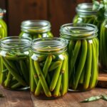 Słoiki z fasolką szparagową na zimę siostry Anastazji ustawione na drewnianym stole
