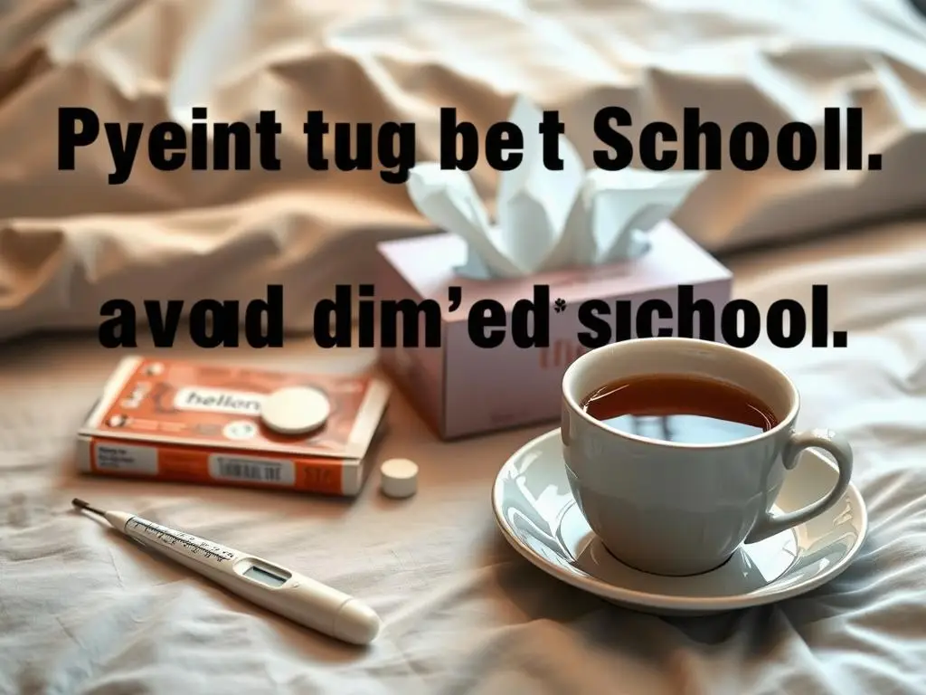 Termometr i leki na stole, symbolizujące udawanie choroby, jak nie iść do szkoły