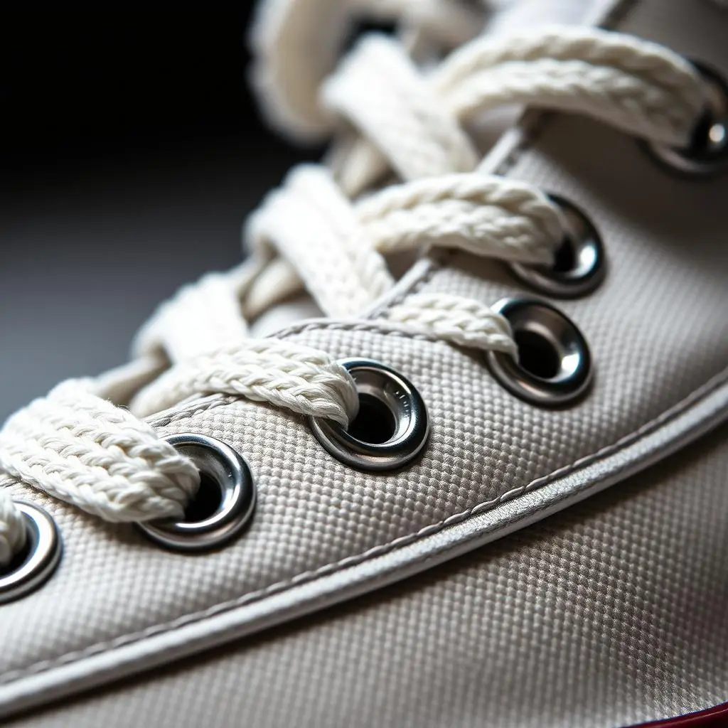 Zbliżenie na dziurki na sznurówki w oryginalnych butach Converse