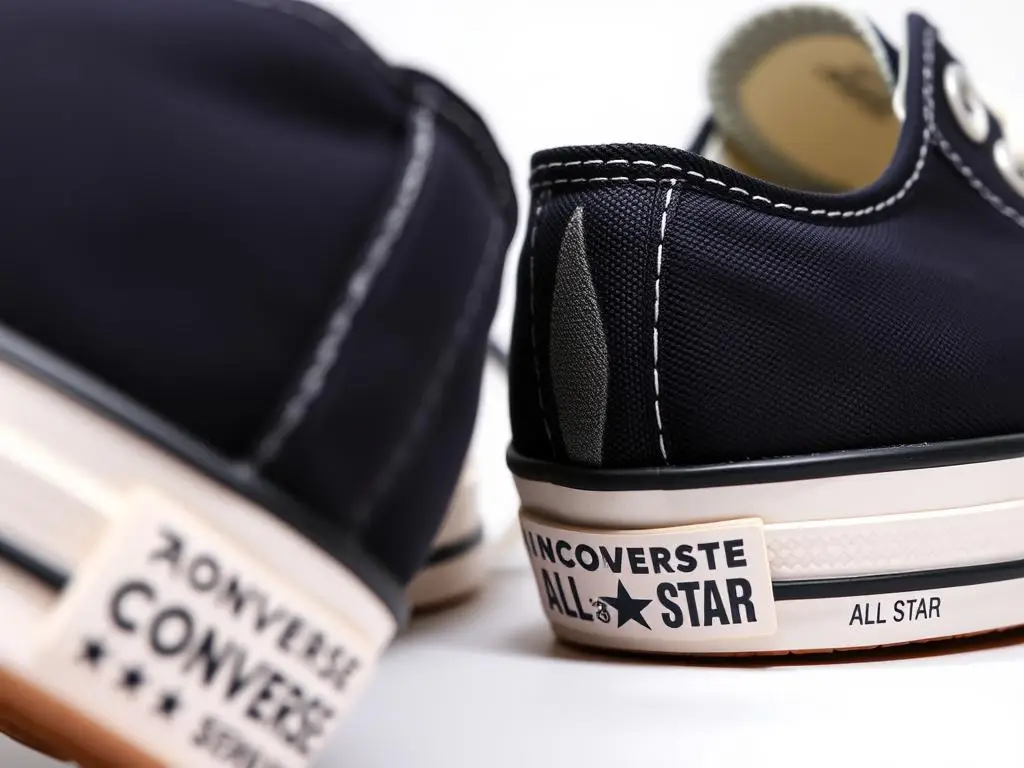 Zbliżenie na logo i oznaczenia oryginalnych butów Converse