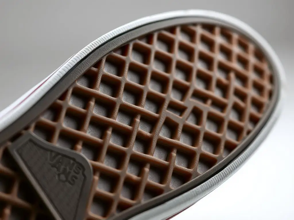 Zbliżenie na podeszwę oryginalnych butów Vans z charakterystycznym wzorem Waffle Code