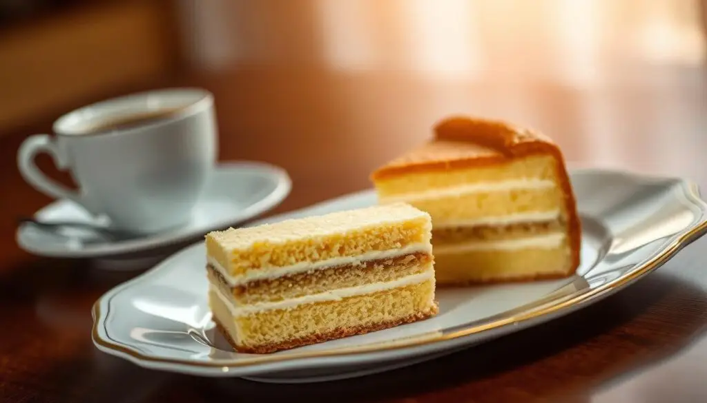 Ciasto kora dębu siostry Anastazji podane na eleganckim talerzu z filiżanką kawy