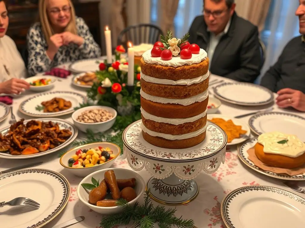 Ciasto niebo w gębie na świątecznym stole