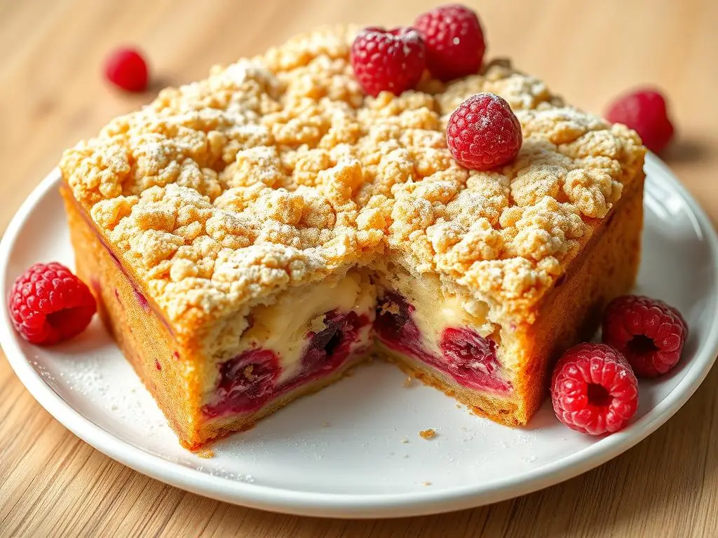 Ciasto z malinami siostry Anastazji z kruszonką na wierzchu