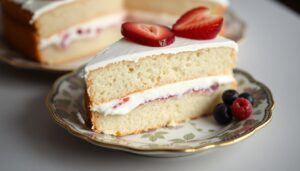 Ciasto z masą jogurtową siostry Anastazji na talerzyku z owocami