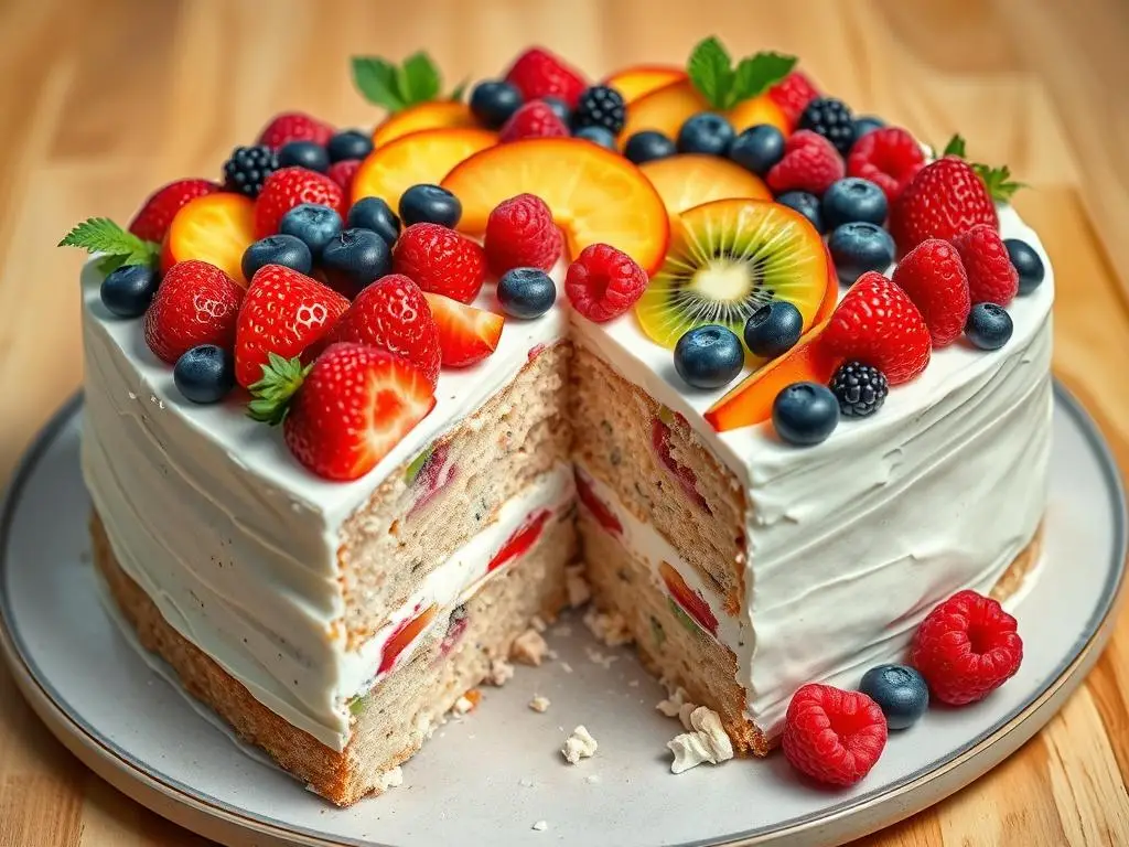 Ciasto z owocami siostry Anastazji z różnorodnymi owocami na wierzchu