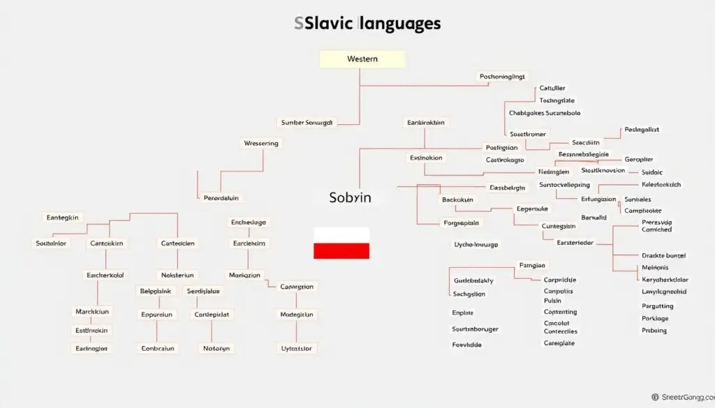 Drzewo genealogiczne języków słowiańskich z zaznaczoną pozycją języka polskiego, kto wymyślił język polski