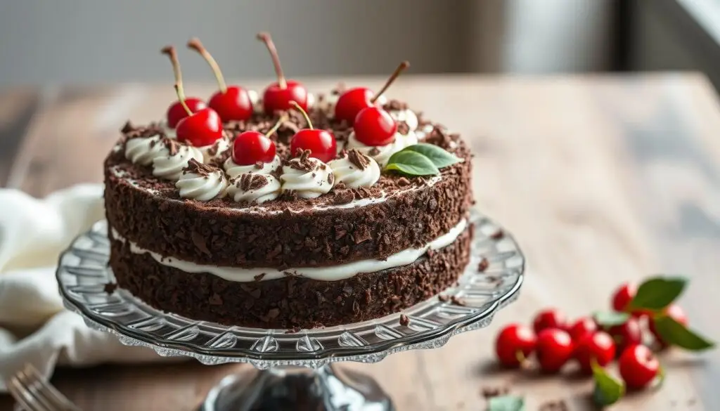 Gotowe ciasto Czarny Las Siostry Anastazji na eleganckim stojaku do tortów
