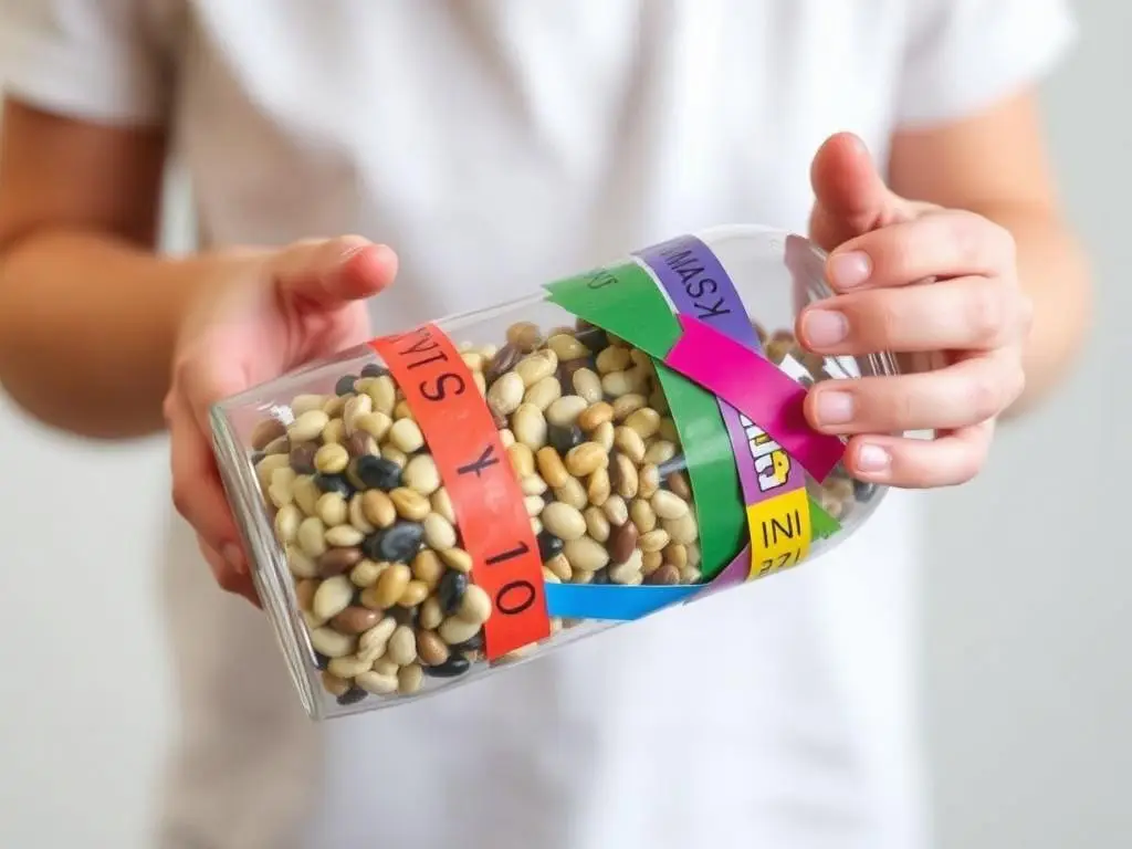 Grzechotka wykonana z plastikowej butelki i ziaren