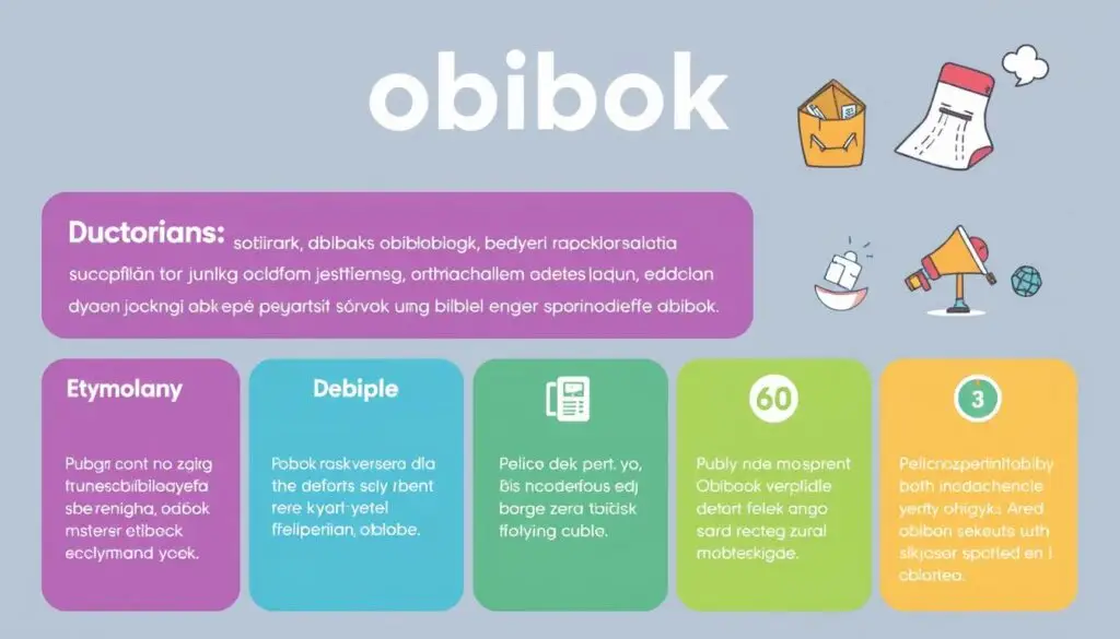 Nowoczesna infografika przedstawiająca znaczenie, etymologię i użycie słowa obibok