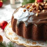 Piernik z herbatą siostry Anastazji na świątecznym stole, udekorowany polewą czekoladową i orzechami