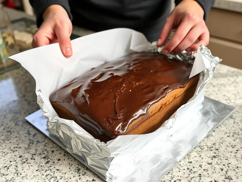 Piernik z herbatą siostry Anastazji zapakowany do przechowywania w papier do pieczenia i folię