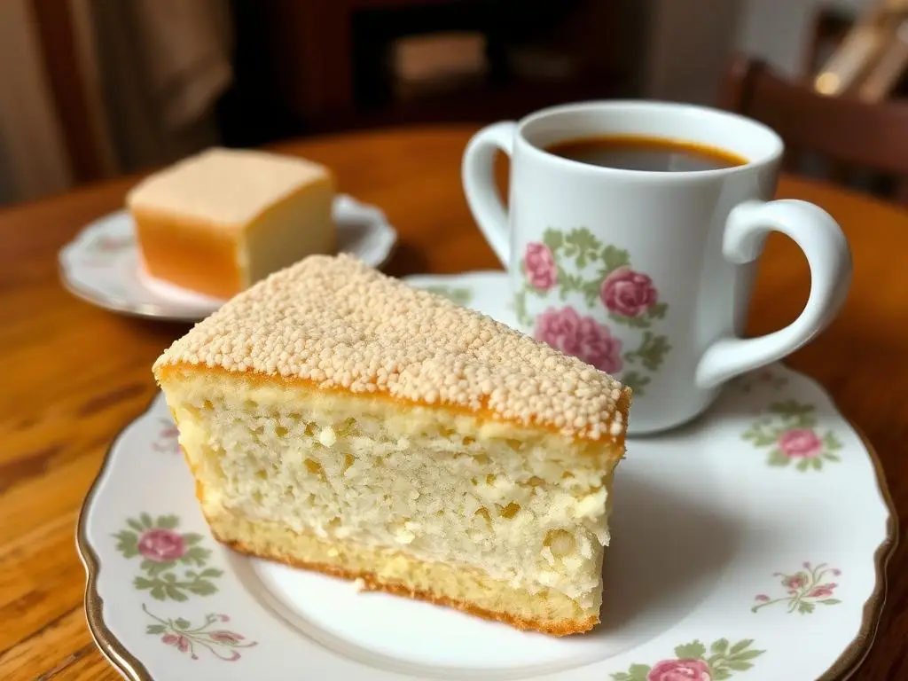 Placek z masą grysikową siostry Anastazji serwowany z kawą