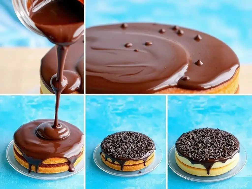 Polewanie placka z rogalikami 7 days polewą czekoladową