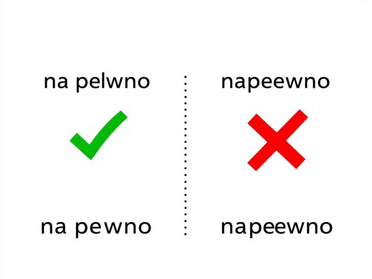 Porównanie poprawnej pisowni 'na pewno' z niepoprawną 'napewno'