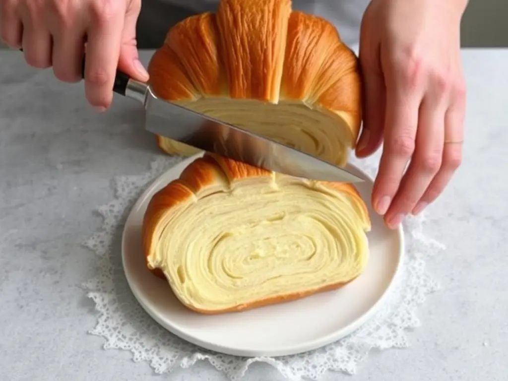 Prawidłowe krojenie placka z rogalikami 7 days ostrym nożem