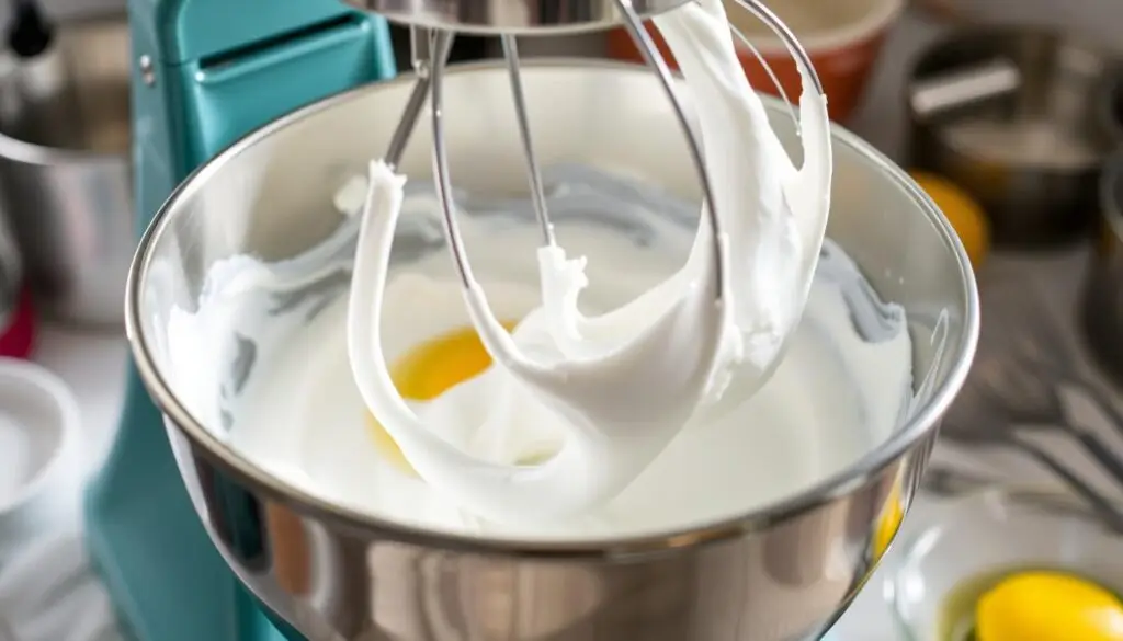 Proces przygotowania ciasta Czarny Las - ubijanie białek na sztywną pianę