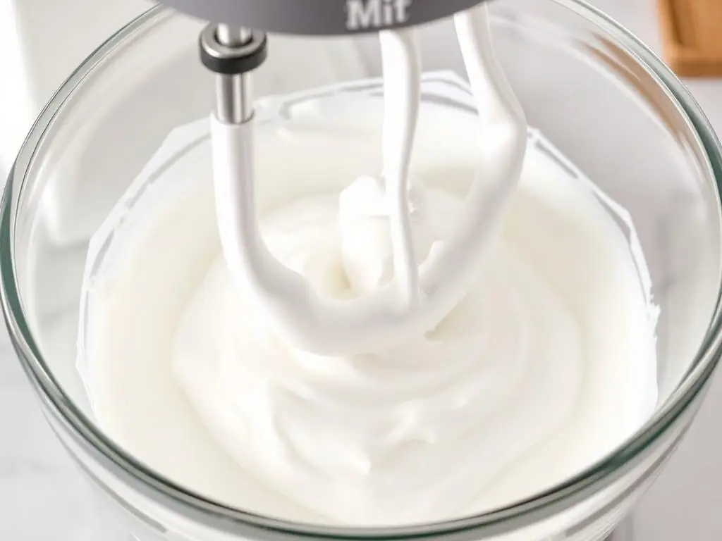 Proces ubijania białek na puszystą pianę do biszkoptu ciasta Łabędzi Puch