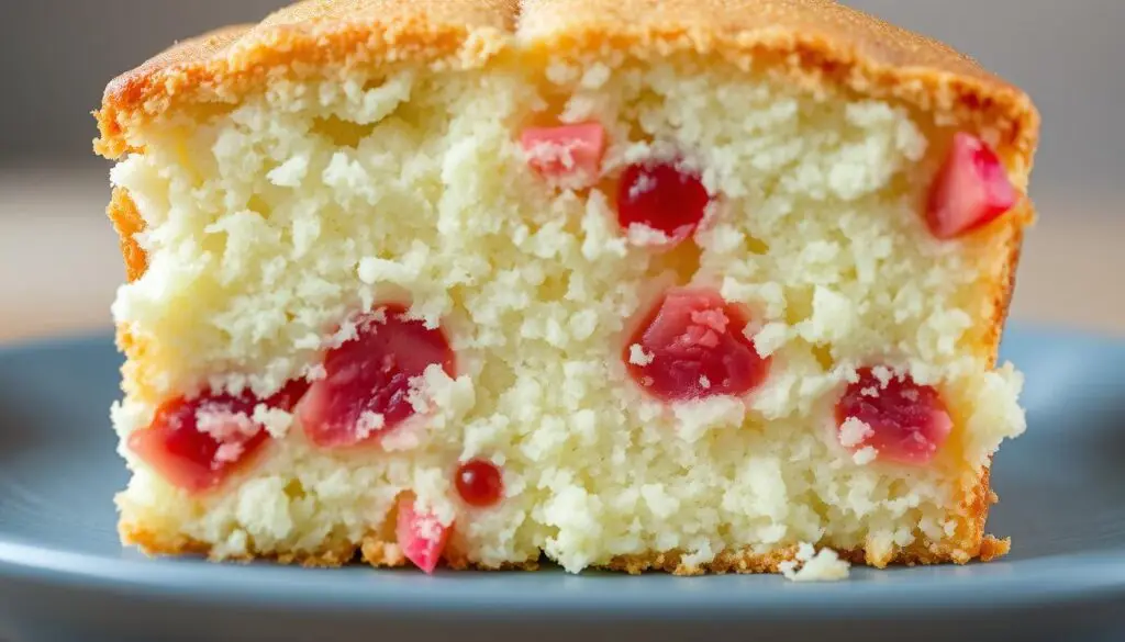 Przekrój ciasta z rabarbarem siostry Anastazji ukazujący jego puszystą strukturę