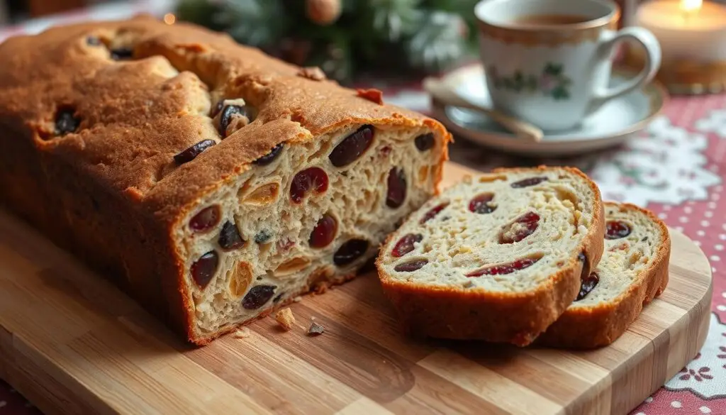 Przekrojony keks Siostry Anastazji ukazujący równomiernie rozłożone bakalie