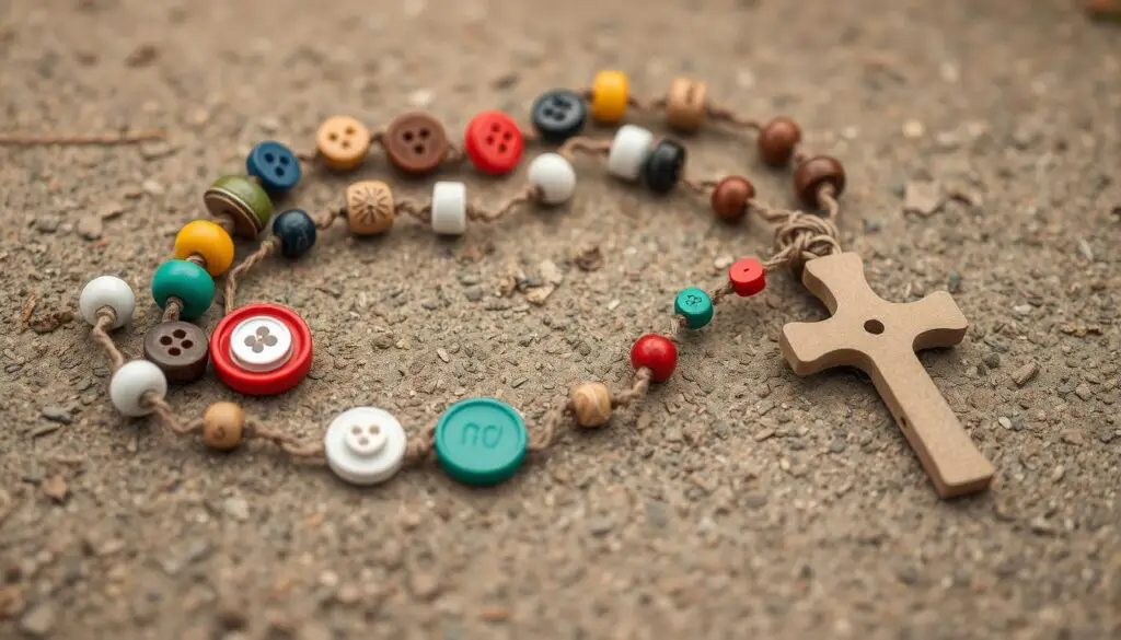 Różaniec wykonany z materiałów z recyklingu