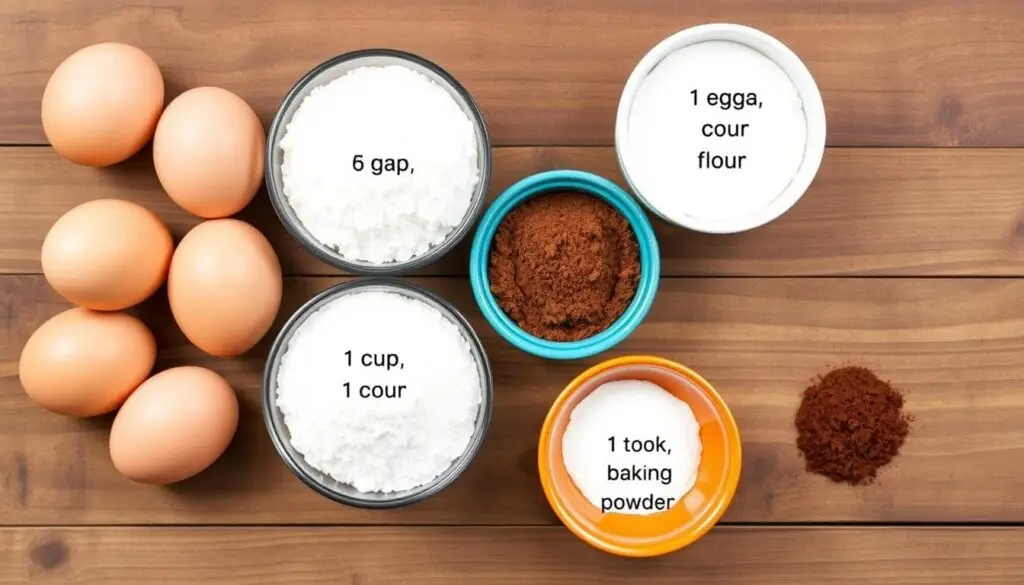 Składniki do przygotowania biszkoptu ciemnego z 6 jaj siostry Anastazji ułożone na stole