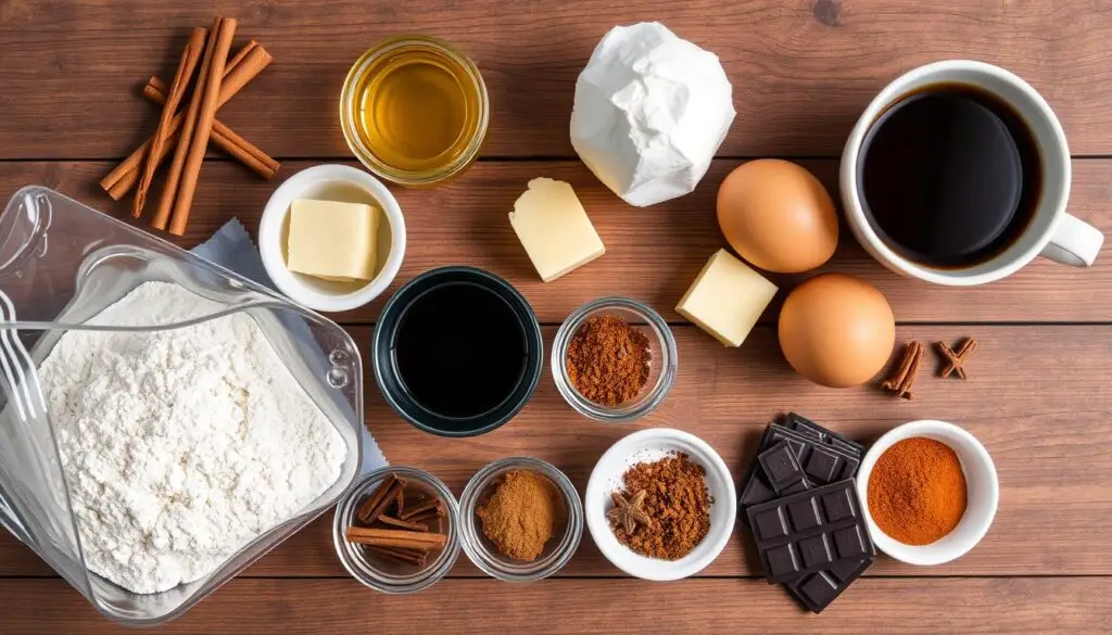 Składniki do przygotowania piernika z herbatą siostry Anastazji ułożone na drewnianym stole