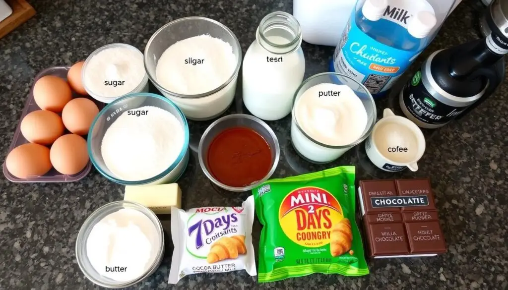 Składniki na placek z rogalikami 7 days ułożone na blacie kuchennym