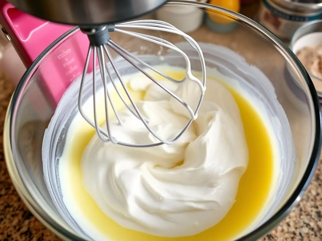 Ubijanie białek na sztywną pianę do ciasta z chałwą i bezami