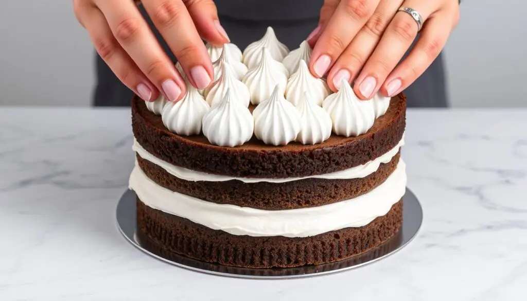 Układanie warstw ciasta z chałwą i bezami siostry Anastazji