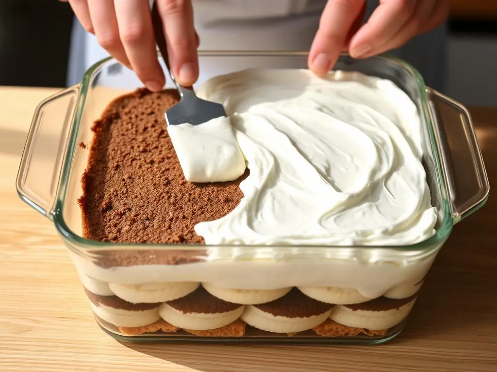 Układanie warstw tiramisu w naczyniu