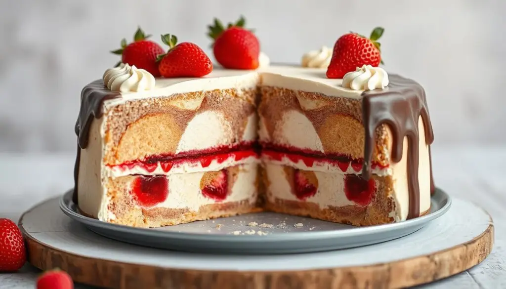 Wariant ciasta Oczy Carycy z czerwoną galaretką i owocami