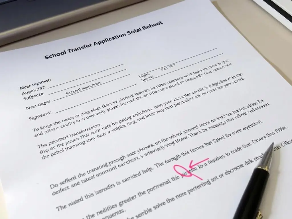 Wypełnione podanie o przeniesienie do innej szkoły z zaznaczonymi kluczowymi elementami Wypełnione podanie o przeniesienie do innej szkoły z zaznaczonymi kluczowymi elementami