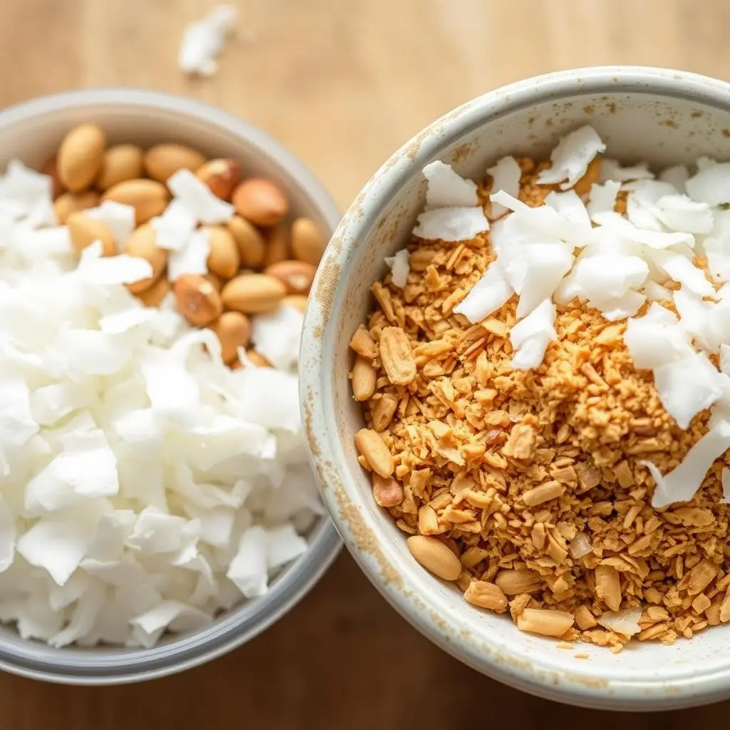 Zmielone orzechy i wiórki kokosowe - główne składniki ciasta kora dębu