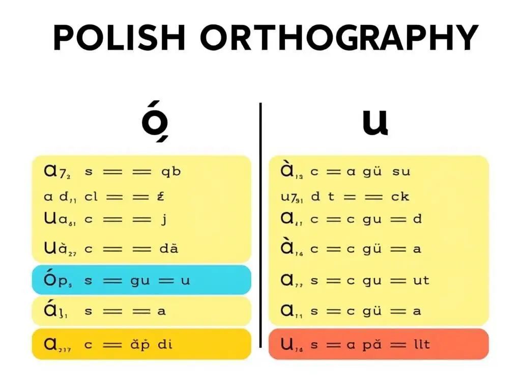 Infografika przedstawiająca zasady pisowni ó i u w ortografii polskiej z przykładami