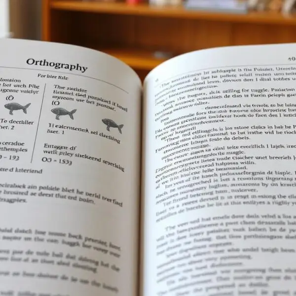 Książka przedstawiająca zasady ortografii polskiej otwarta na stronie z regułami pisowni ó i u