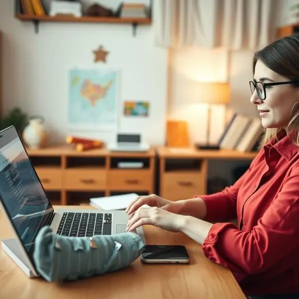 Nauczyciel pracujący zdalnie na komputerze - praca dla nauczyciela poza tradycyjną szkołą