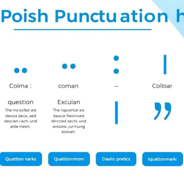 Podstawowe znaki interpunkcyjne w języku polskim przedstawione na grafice edukacyjnej