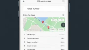 Ekran aplikacji DPD ze śledzeniem przesyłki i mapą dostawy