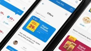 Ekran aplikacji Lidl Plus pokazujący oferty, kupony i program punktów
