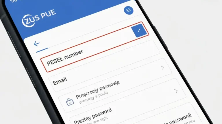 Ekran aplikacji ZUS PUE z procesem rejestracji na smartfonie