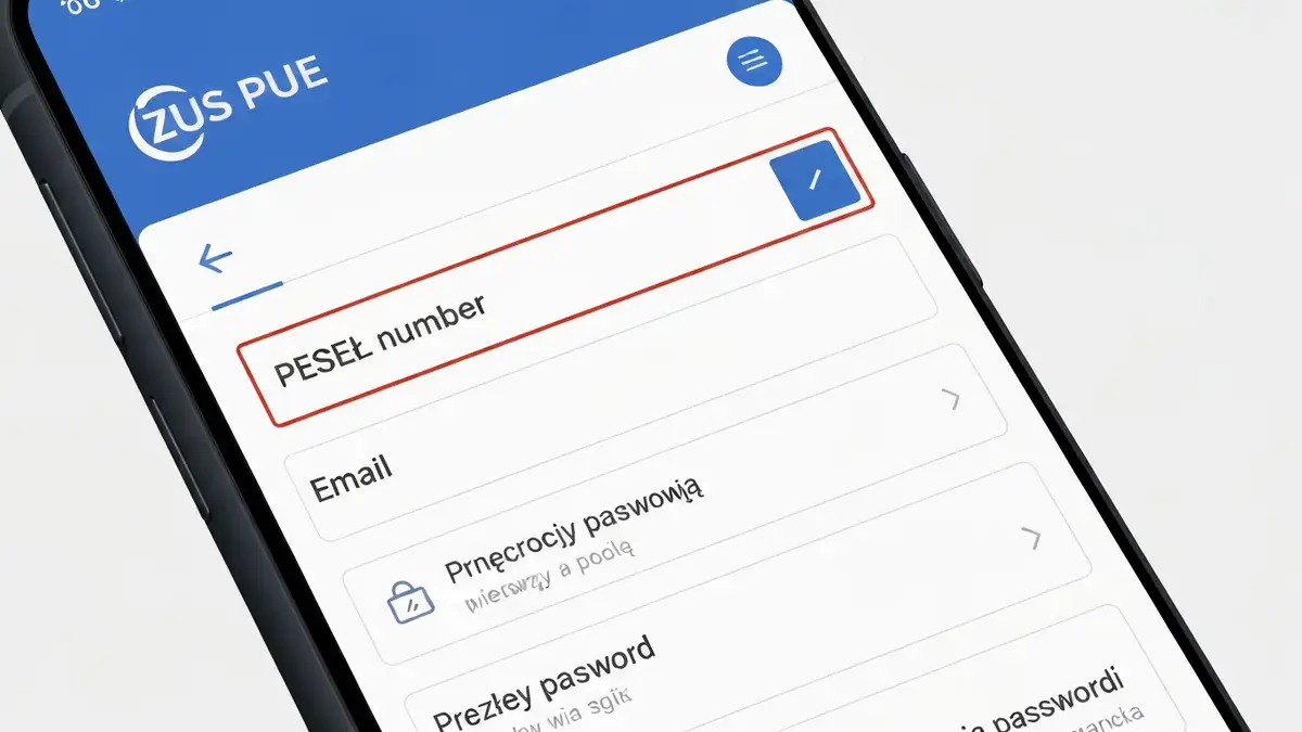 Ekran aplikacji ZUS PUE z procesem rejestracji na smartfonie