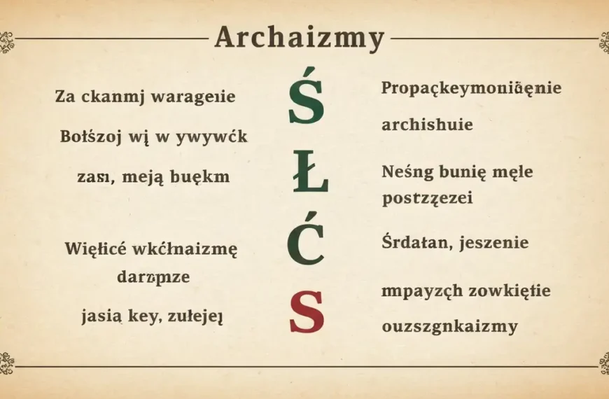 Tablica z przykładami archaizmów - staropolskie słowa i współczesne odpowiedniki