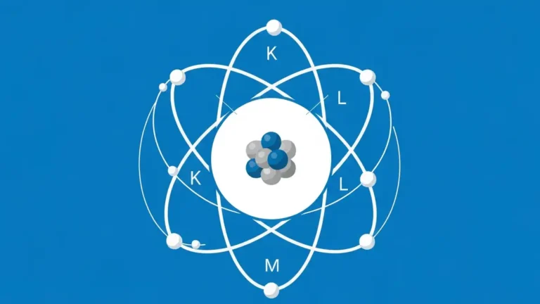 Schemat budowy atomu z jądrem, protonami, neutronami i powłokami elektronowymi - model Bohra
