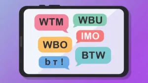 Skróty internetowe WTM WBU IMO BTW na ekranie smartfona