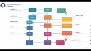 Przykład diagramu SmartArt w PowerPoint z kolorowymi elementami hierarchii organizacyjnej