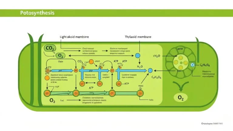 Schemat fotosyntezy w chloroplaście - faza jasna i ciemna z opisami po polsku